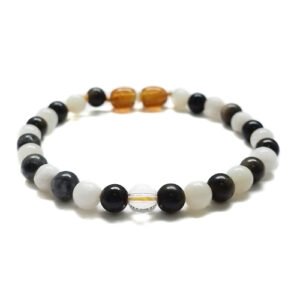 Pulsera Unisex modelo Vía Láctea de Serenidad con un toque de cuarzo blanco y obsidiana
