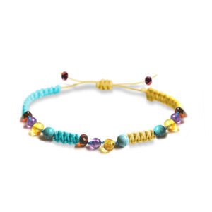 Pulsera Unisex juvenil / adulto modelo Prisma Sagrado tejido color azul venturoso y dorado áureo