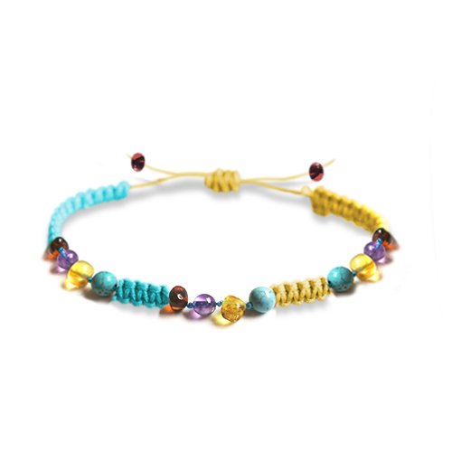 Pulsera Unisex juvenil / adulto modelo Prisma Sagrado tejido color azul venturoso y dorado áureo
