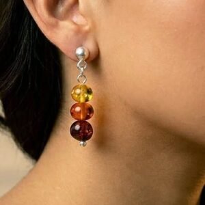 Aretes Amor y Conexión Orgánica de Ámbar Báltico con plata Esterlina Ley .925