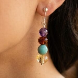Aretes Lluvia Mineral Purificadora de Ámbar Báltico con plata Esterlina Ley .925